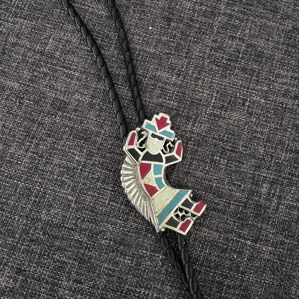Southwest-Inspired Bolo Tie with Colorful Kokopelli Accent